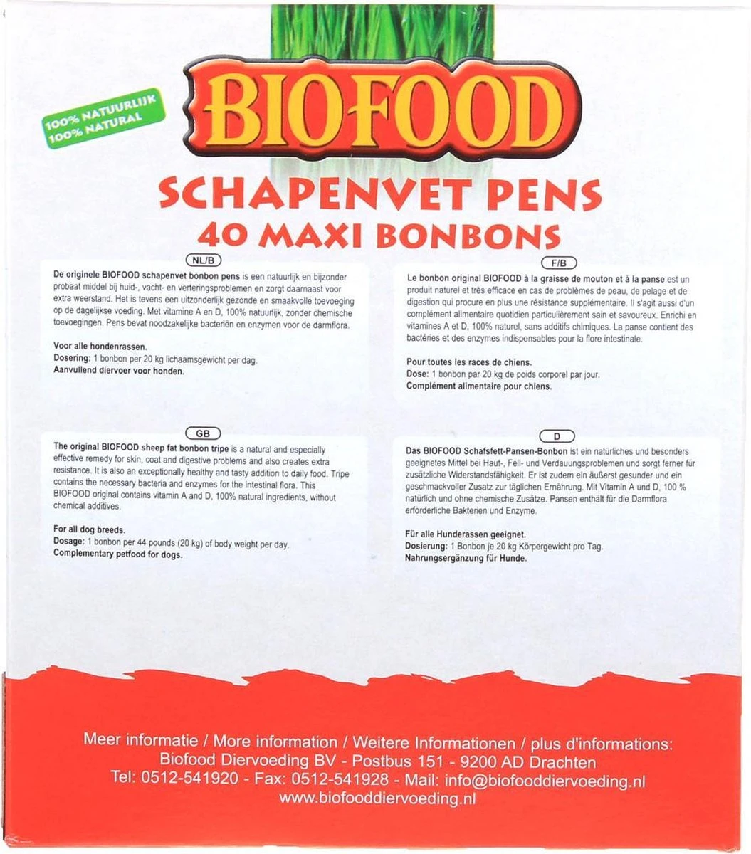 Biofood BF Petfood Schapenvet Bonbons Pens 40 Stuks - Afbeelding 2