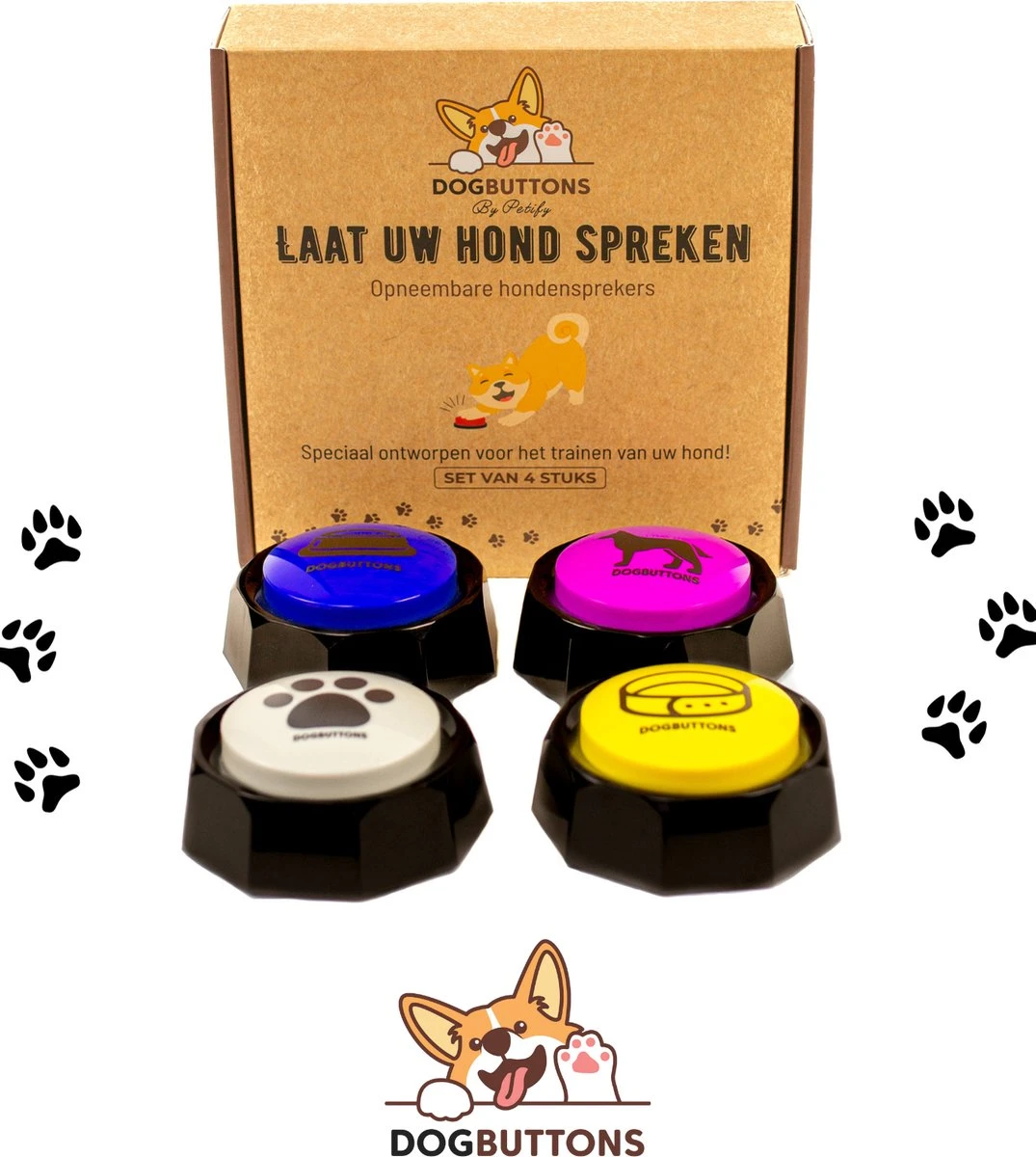 Dogbuttons® – PETIFY PREMIUM Praatknoppen –4 Stuks - Praatknop – Hond – Opneembare Knoppen – Hond Praten – Hondentraining – Praatknoppen – Dog Button – Hondenknop – Huisdier – Honden Speelgoed Intelligentie – Praten Met Hond – Laat Uw Hond Spreken! - Afbeelding 7