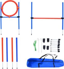 Merkloos Honden Agility Set - 23-delig - Agility Voor De Hond - Agility - Honden Parcours - Honden Training - Rood/Blauw