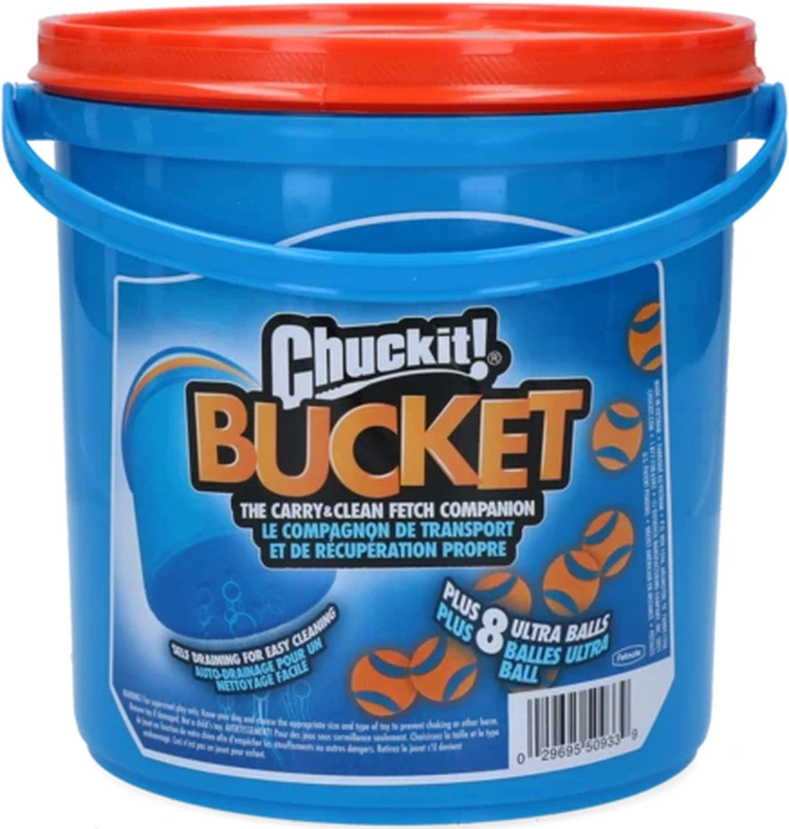 Chuckit! Bucket Met 8 Ultra Ballen (M) – Honden Speelgoed – Apporteren – Drijft Op Water – Stuitert – Veilig Voor Gebit – Honden Bal – Ideaal Met De Ballenwerper – Ø 7cm – Oranje/Blauw - Apporteerspeelgoed - Afbeelding 2