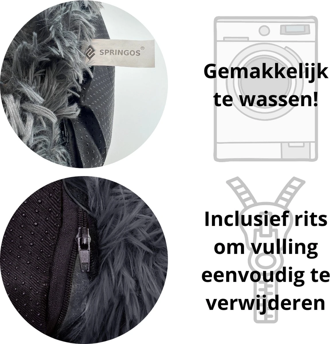 Springos Hondenmand | Superzacht En Luxe | Wasbaar | Donut | Fluffy | Hondenkussen | 50cm | Grijs - Afbeelding 6