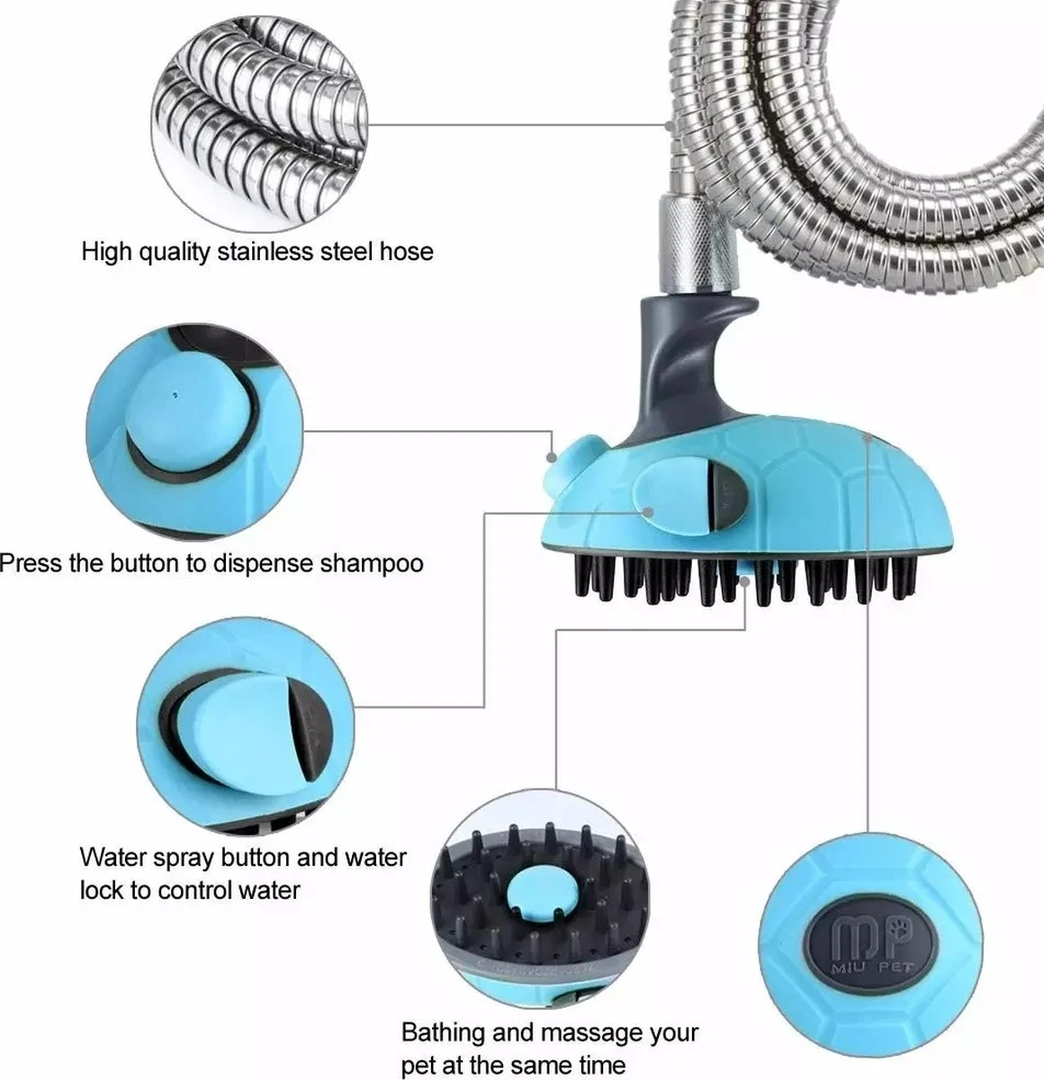 WVspecials Huisdieren Douche - Douche Voor Honden - Honden Douche - Inclusief Slang - Inclusief Drie Kraanadapters - Geschikt Voor Binnen En Buiten - Hondendouche - Hondenbad - Hondenborstel - Hondenkam - Hondenwassen - Hondenzwembad - Tuinslang - Afbeelding 2