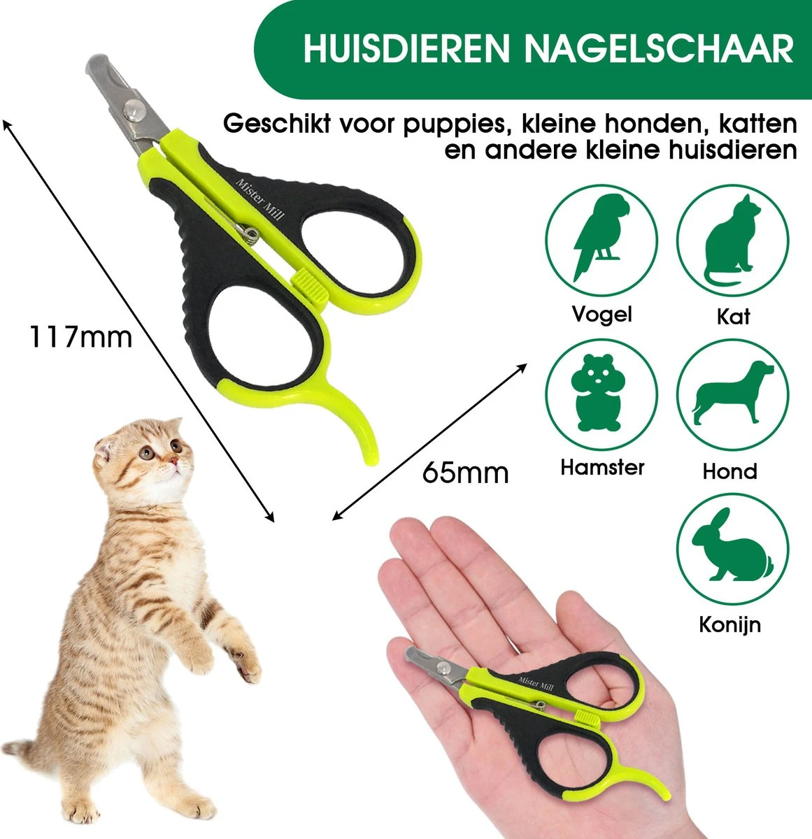 Mister Mill Nagelknipper Kat - Nagelschaar - Kleine Hond (Max. 10 Kg.) Vogel En Knaagdier - Afbeelding 3