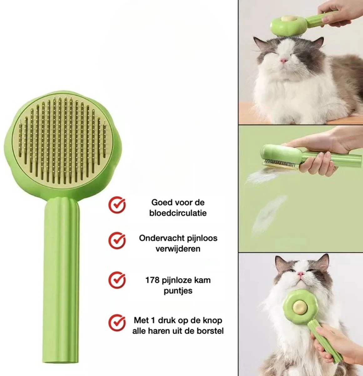 QT Petshop - Haarverwijderaar Voor Huisdieren - Groene Kattenborstel - Furminator Hondenborstel - Anti-Klit - Diervriendelijk - Dierenverzorging - Afbeelding 2