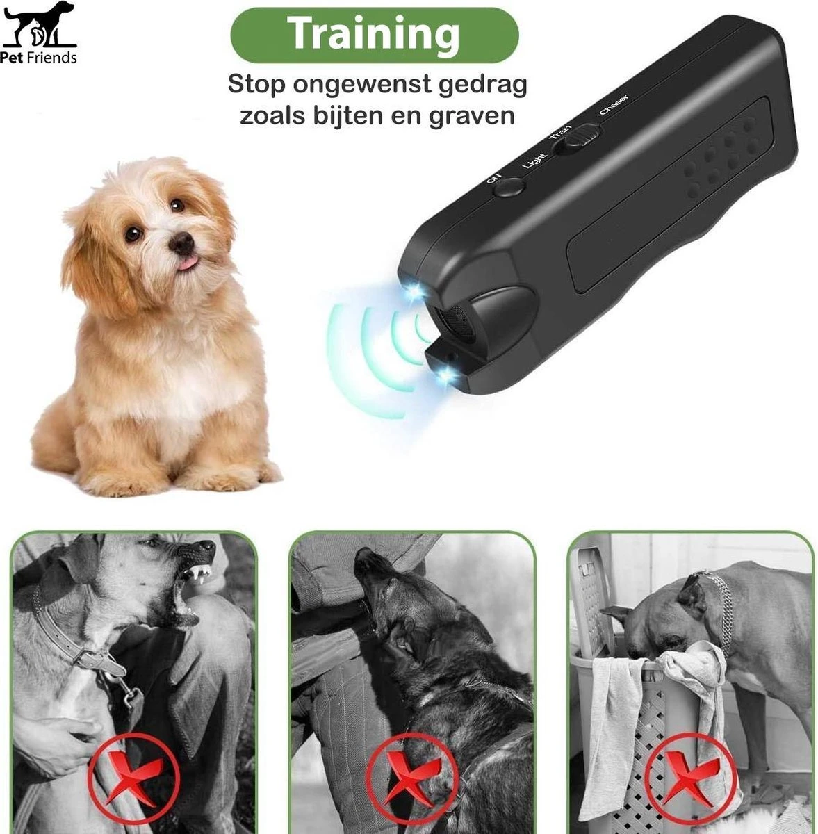 PetFriends Diervriendelijk Ultrasoon Anti Blaf Apparaat Voor Honden - Zonder Schok - Anti Blafband Alternatief - Incl. Batterij - Afbeelding 2