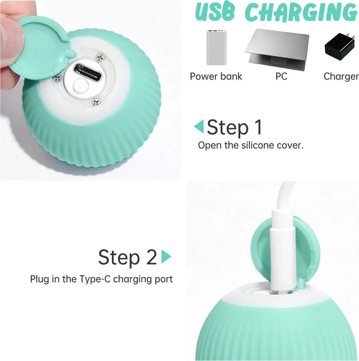 Merkloos Pecute® Elektrische Speelbal - Slimme Interactieve Zelfrollende Bal - Kat En Hond Speelgoed - Kattenspeelgoed - Blauw - Afbeelding 3