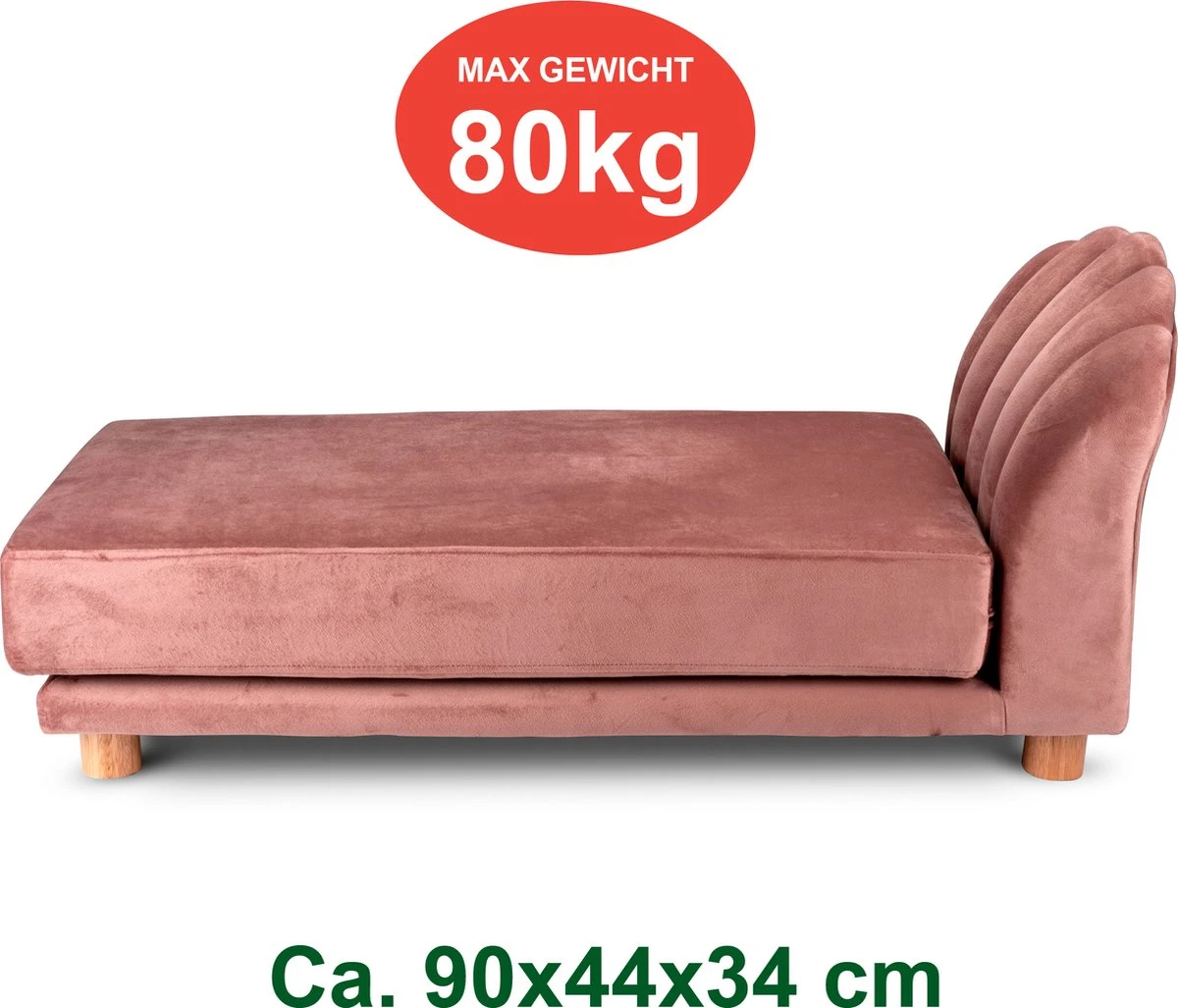 Maxxpro Katten- En Hondenbank - Roze - Verhoogd Met Houten Poten - Fluweel Materiaal - 90 X 44 X 34 CM - Huisdieren Tot 80 KG - Afbeelding 6