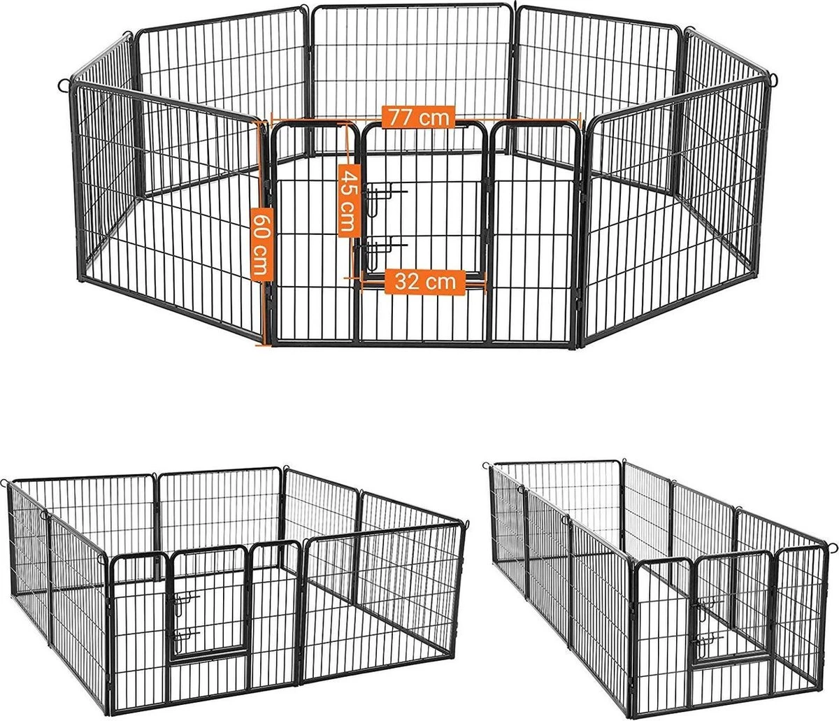 Transformeerbare Hondenren - Dieromheining Van 60 Cm Hoog En 210 Cm Diagonaal - Zwart - Afbeelding 8