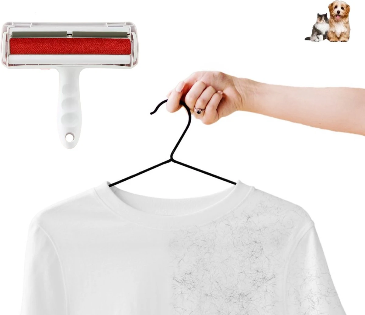 Merkloos Haarverwijderaar-set - Pluizen En Haren Verwijderaar + Rechter Vachthandschoen - Kleding Borstel & Roller – Dierenhaar Verwijderaar - Pluizenborstel – Pluizenverwijderaar –Huisdier - Kattenharen - Hondenharen - Kledingborstel - Afbeelding 2