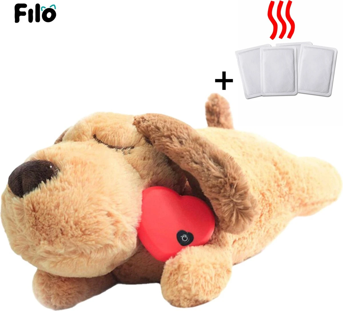 Filo Hondenknuffel Met Hartslag En Warmtebron - Hartslagknuffel Hondenspeelgoed Snuggle Puppy - Knuffel Met Hartslag - Heartbeat Knuffel Hond