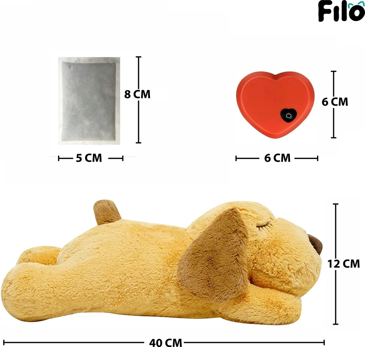Filo Hondenknuffel Met Hartslag En Warmtebron - Hartslagknuffel Hondenspeelgoed Snuggle Puppy - Knuffel Met Hartslag - Heartbeat Knuffel Hond - Afbeelding 4