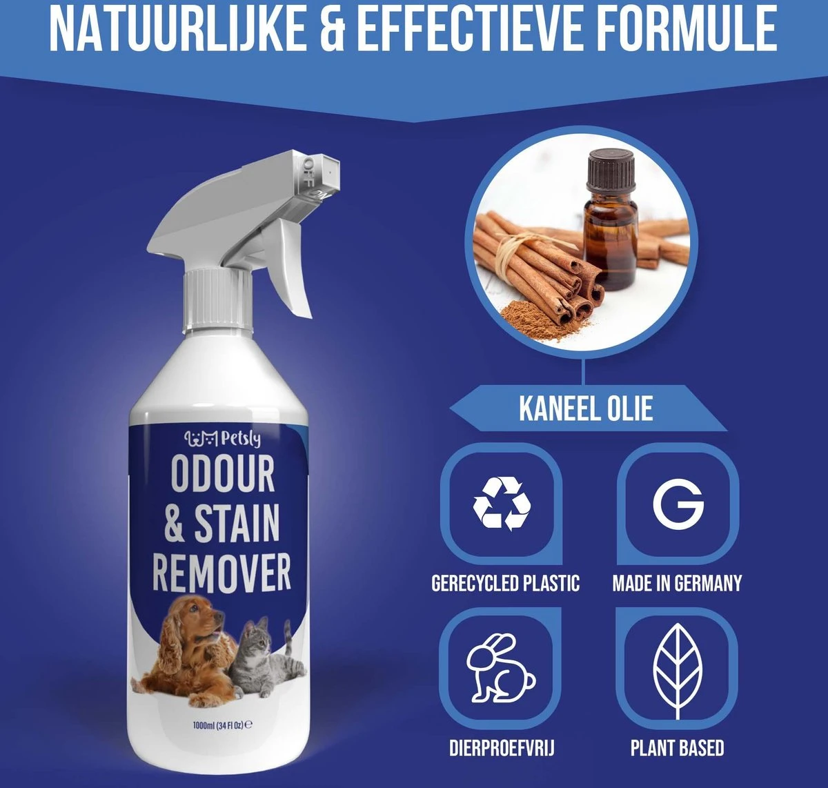 Petsly Odour & Stain Remover - Geurverwijderaars - Urine Vlekken Verwijderen Urinegeur Verwijderen Met Plantaardige Enzymen - 1L - Afbeelding 4