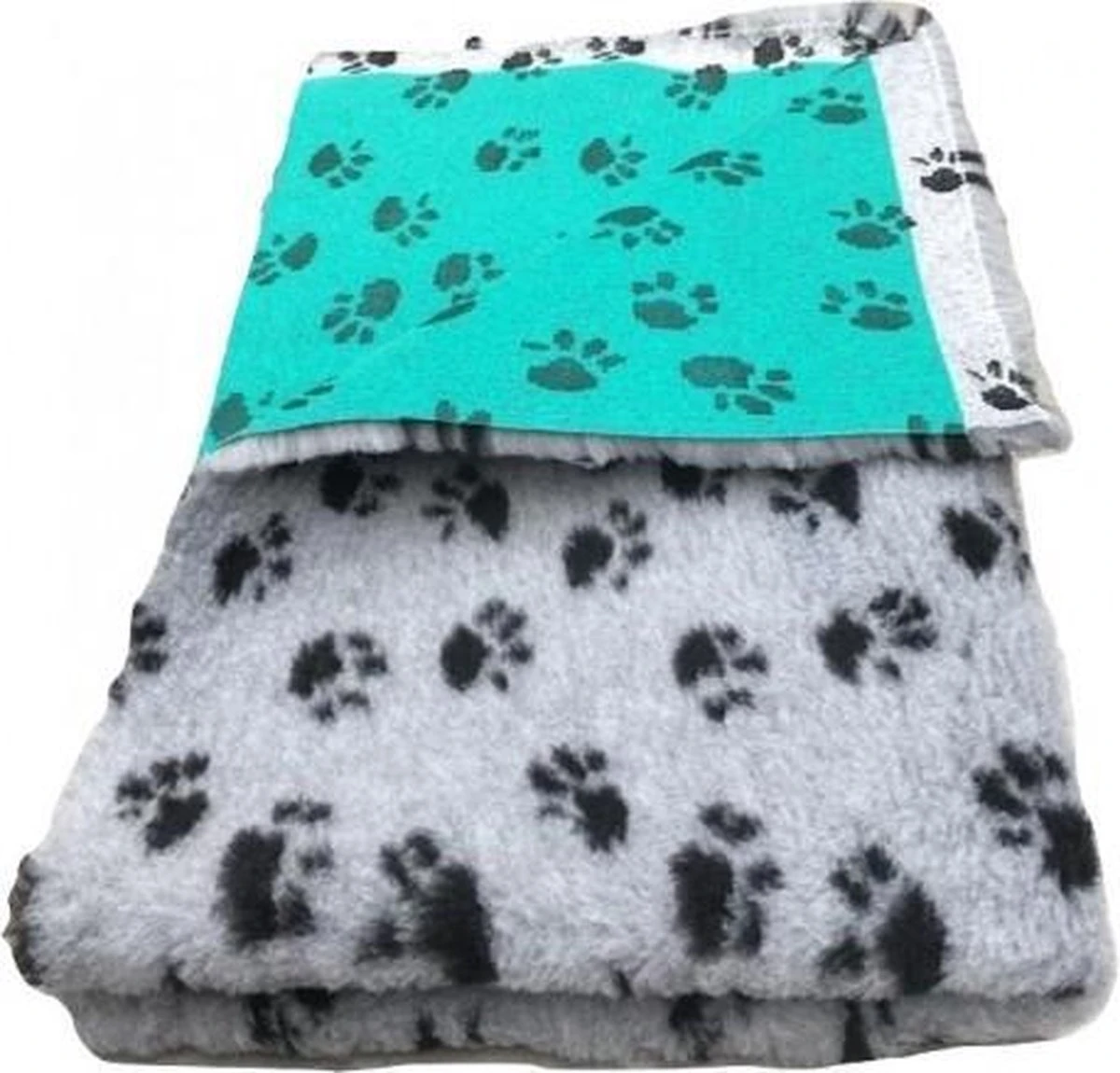 Vet Bed Grijs Met Voetprint Groene Rug 22mm 150x100 Cm - Afbeelding 3