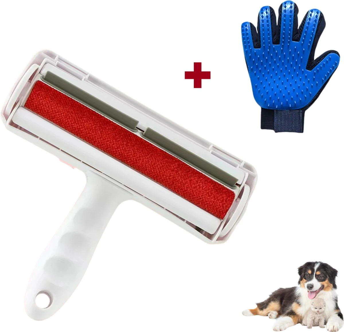 Merkloos Haarverwijderaar-set - Pluizen En Haren Verwijderaar + Rechter Vachthandschoen - Kleding Borstel & Roller – Dierenhaar Verwijderaar - Pluizenborstel – Pluizenverwijderaar –Huisdier - Kattenharen - Hondenharen - Kledingborstel