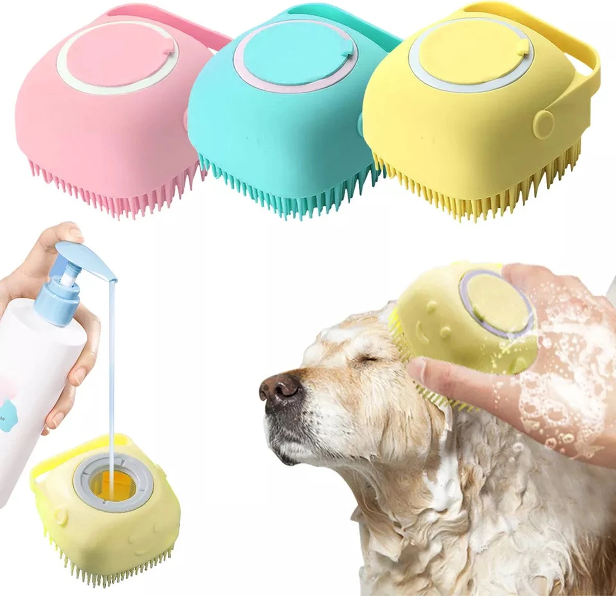 Merkloos Dierenborstel - Douche - Bad - Hond - Kat - Vachtverzorging - Scrubber - Borstel - Afbeelding 2