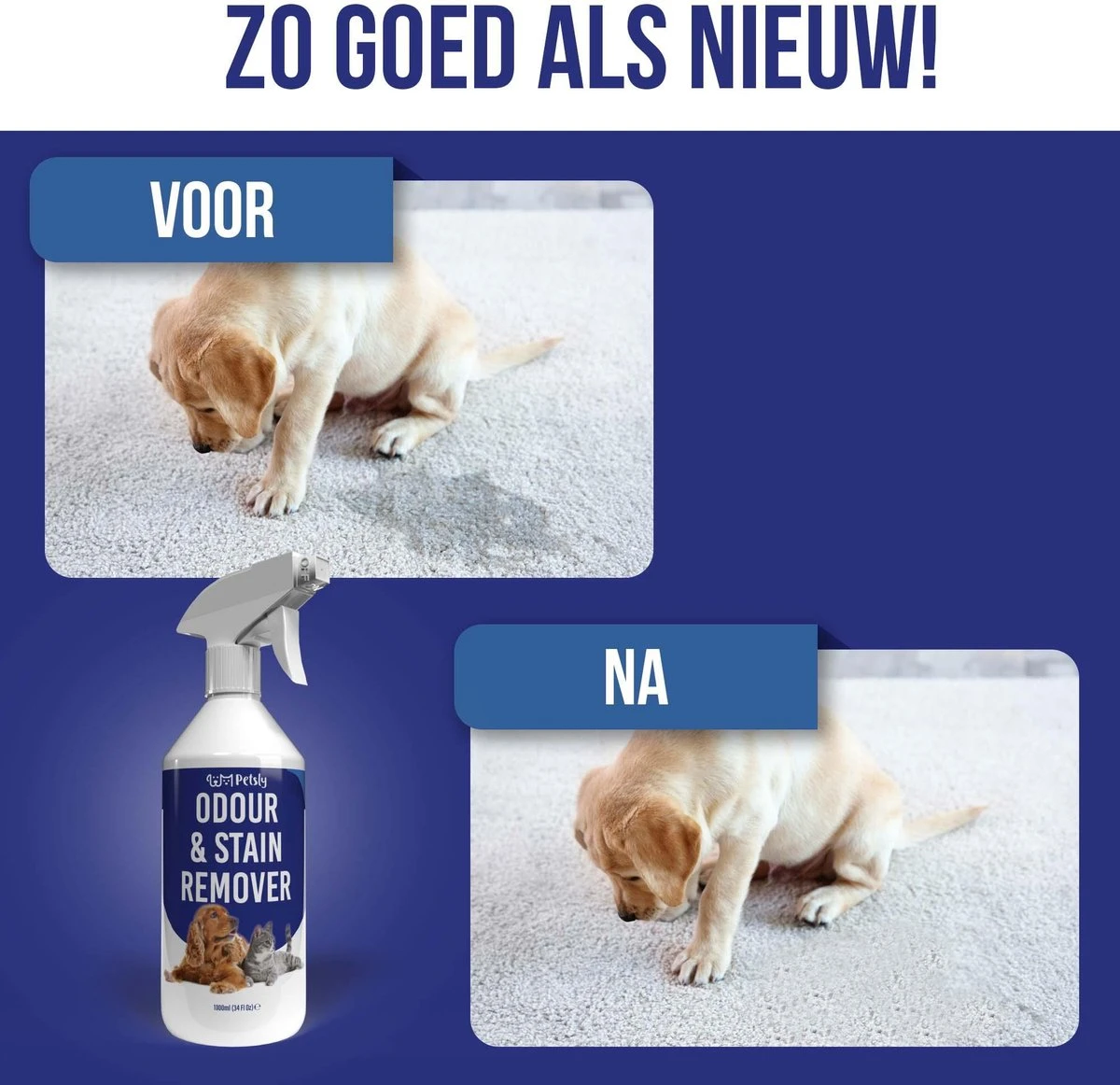 Petsly Odour & Stain Remover - Geurverwijderaars - Urine Vlekken Verwijderen Urinegeur Verwijderen Met Plantaardige Enzymen - 1L - Afbeelding 2