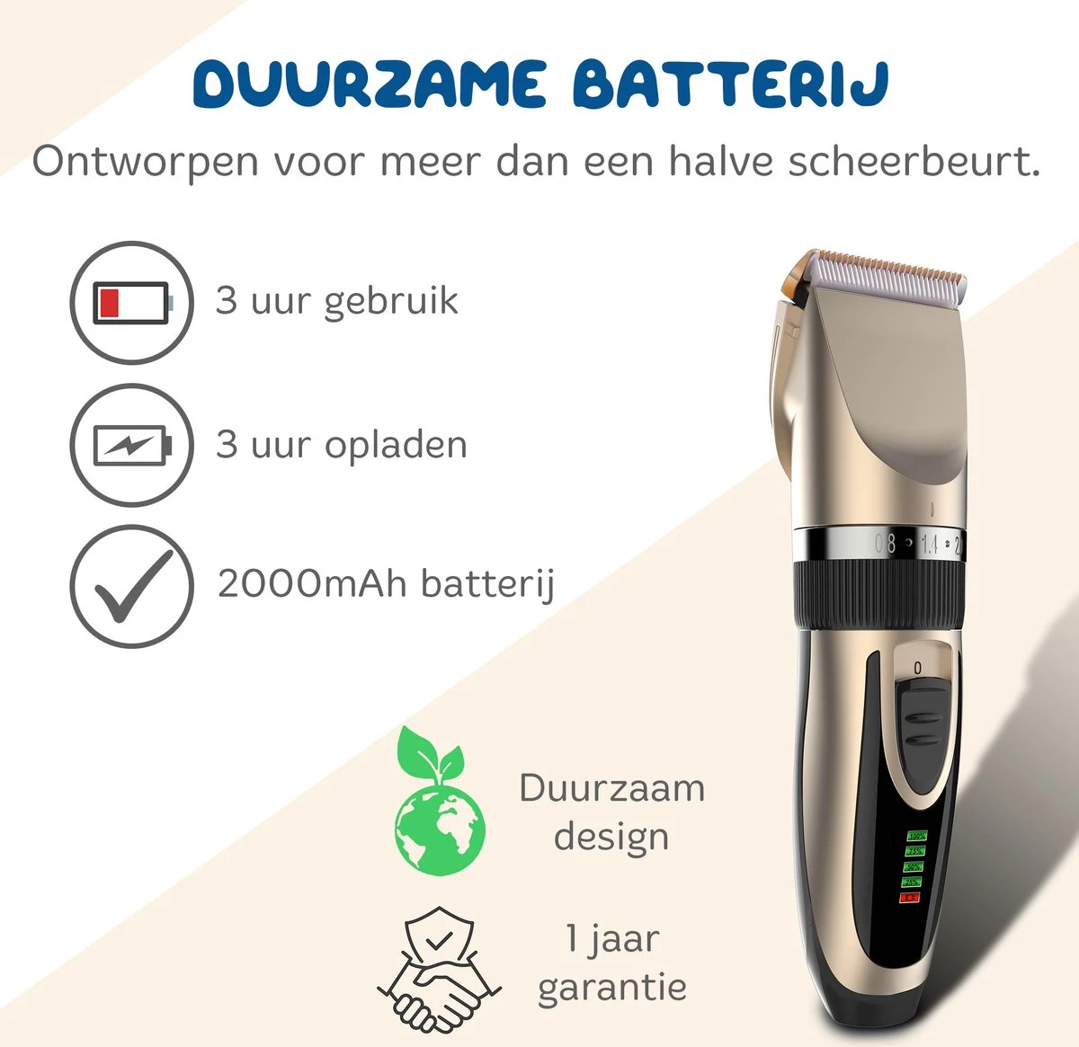 Pawwy Dieren Tondeuse Set Draadloos Voor Honden En Katten – Voor Dikke Vacht - Hondentondeuse – Hondentrimmer - Scheerapparaat - Goud - Afbeelding 5