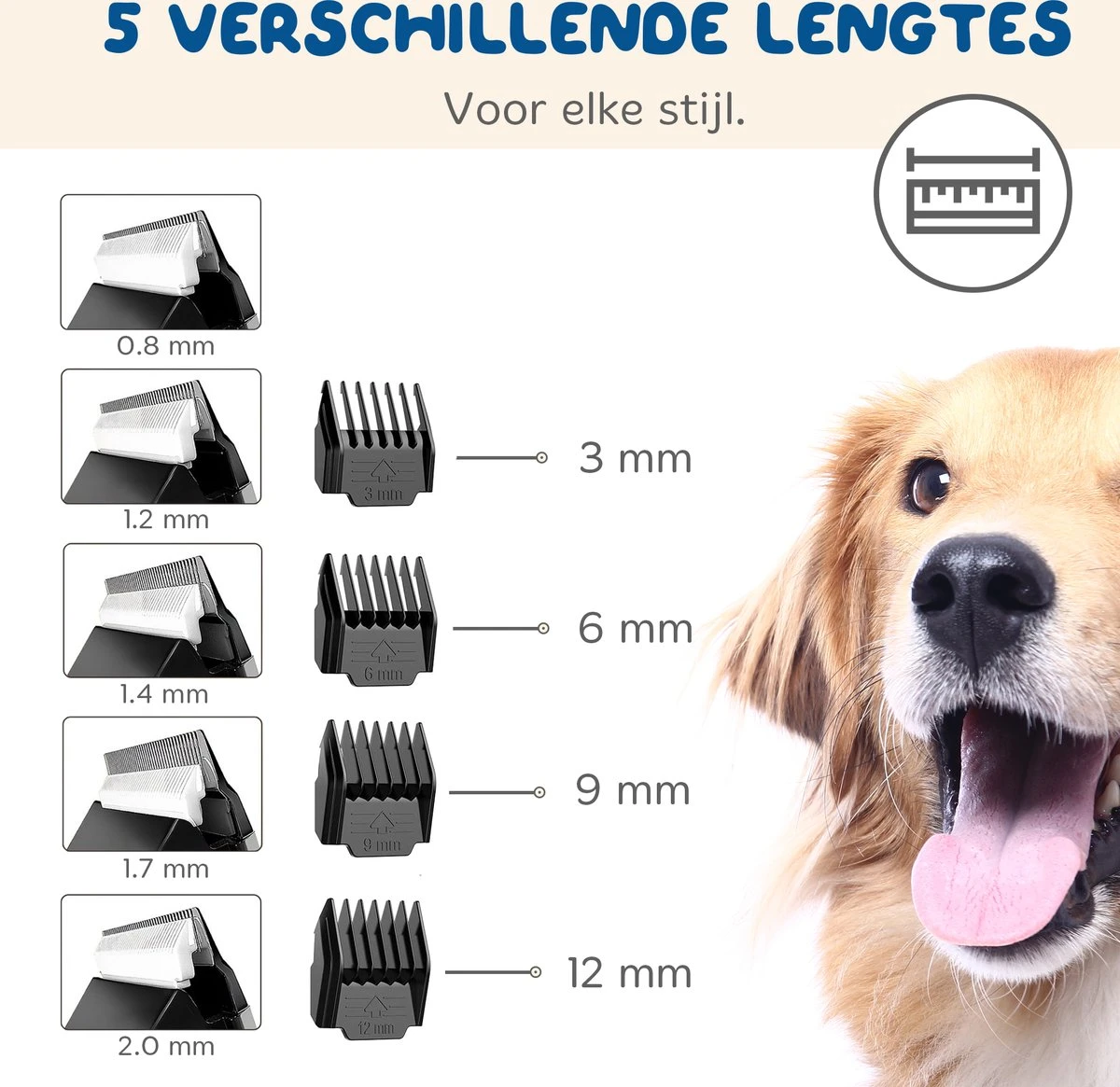 Pawwy Dieren Tondeuse Set Draadloos Voor Honden En Katten – Voor Dikke Vacht - Hondentondeuse – Hondentrimmer - Scheerapparaat - Goud - Afbeelding 6