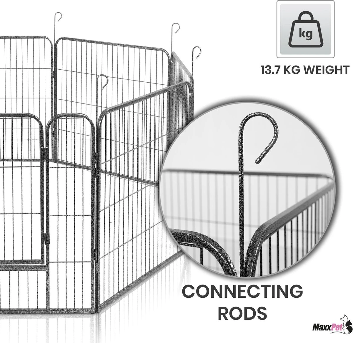 MaxxPet Puppyren - Hondenbench - Hondenren- Puppyren Met 8 Kennelpanelen - Staal -80 X 80 Cm Ø 210 Cm - Afbeelding 2
