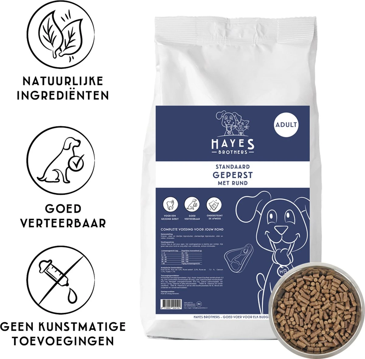 20KG Hayes Brothers Standaard Geperst Hondenvoer - Geperste Hondenbrokken Voor Volwassen & Senior Honden