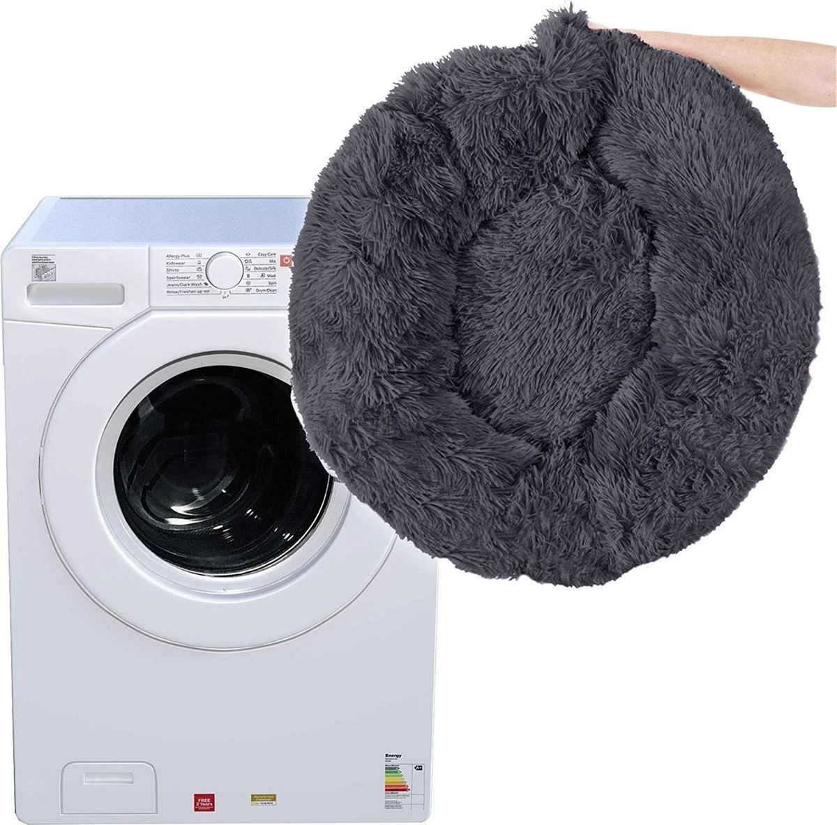 Springos Hondenmand | Superzacht En Luxe | Wasbaar | Donut | Fluffy | Hondenkussen | 50cm | Grijs - Afbeelding 2