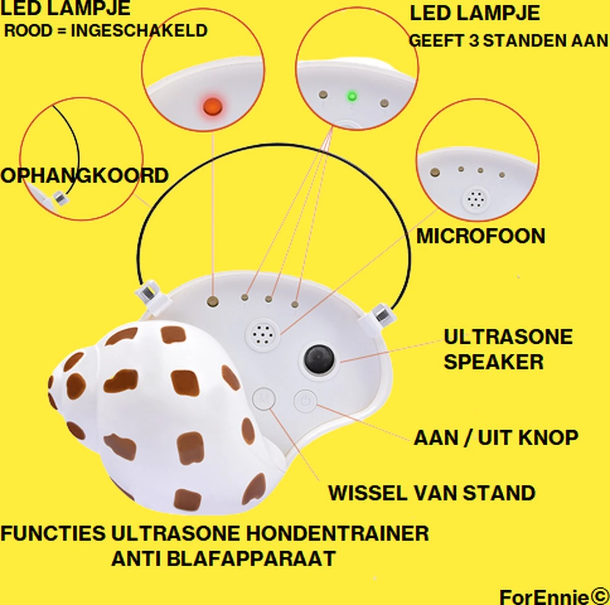 Merkloos Ultrasone Hondentrainer - Anti Blafapparaat | Anti Blaf Apparaat | Anti Blafband | Dierendag | Trainer | Design | Schelp | Retro | Blafband Voor Honden - Afbeelding 2