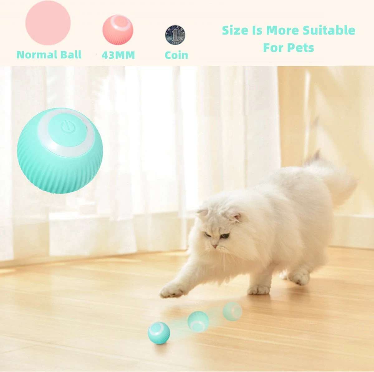 Merkloos Pecute® Elektrische Speelbal - Slimme Interactieve Zelfrollende Bal - Kat En Hond Speelgoed - Kattenspeelgoed - Blauw - Afbeelding 4