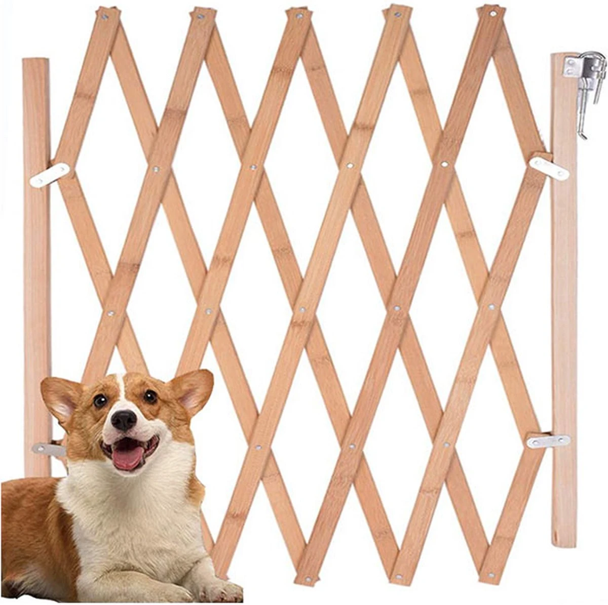 Houten Traphekje Harmonica | Traphekje Hond & Huisdieren | Extra Stevig | Inklapbaar | Met Klembevestiging | Deurhek Accordeon | Deurhekje | Hondenhek | Huisdier Hekje | Traphekje Houten - Afbeelding 2