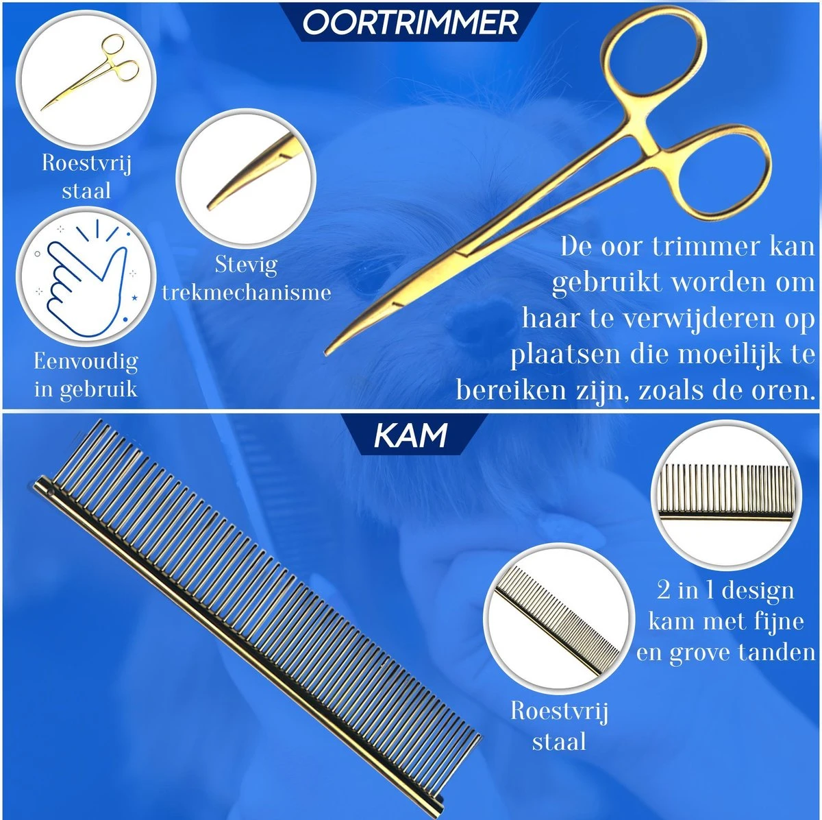 Scharenset Hond - 8-Delige Scharenset - Hondenschaar - Trimset - Trimschaar Voor Honden - Huisdier Knipset - Effileerschaar Hond - Goud - Afbeelding 4