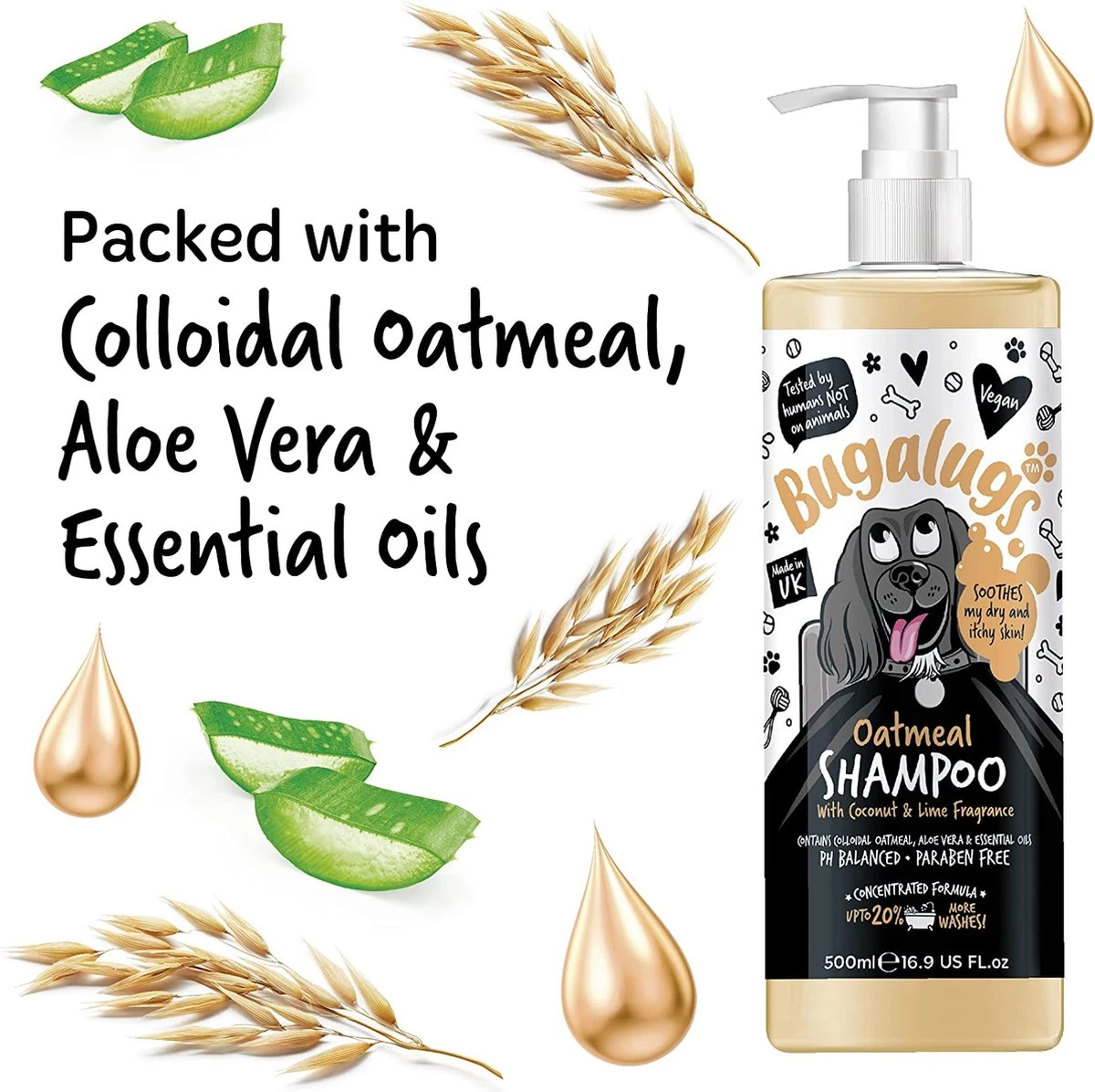 Bugalugs - Hondenshampoo Oatmeal - Met Kokos En Limoen Geur - Alle Vachttypes - Fles Met Pompje - Vegan - 500 Ml - Afbeelding 5