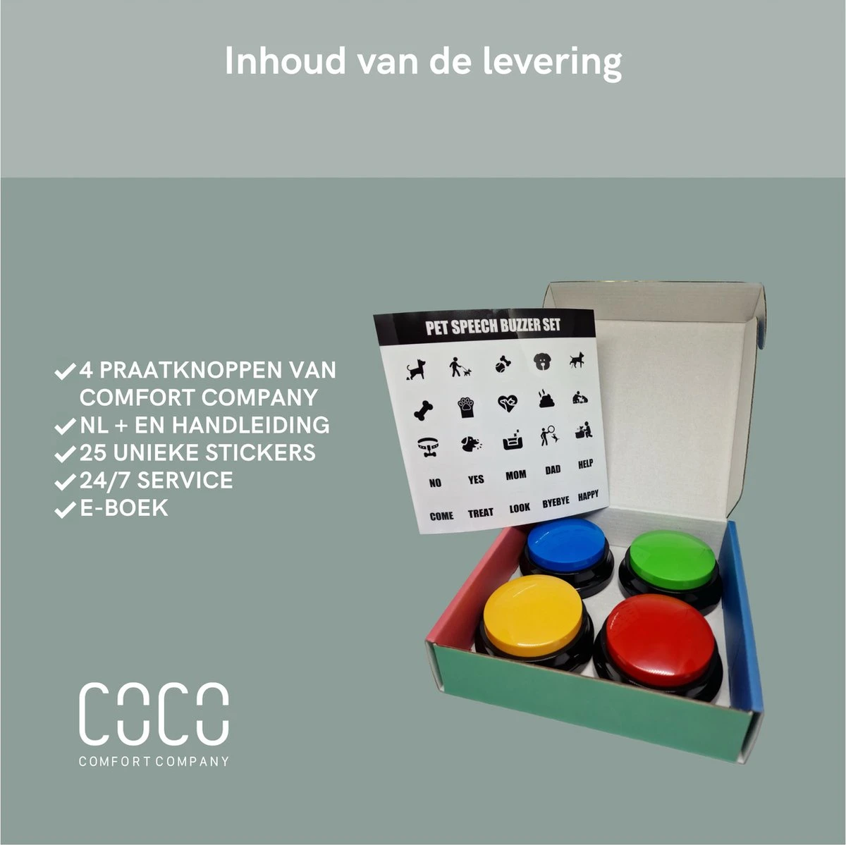 Comfort Company Praatknop Hond | Dogbuttons – Honden Speelgoed | Honden Speelgoed Intelligentie | 4 Stuks | Agility Voor De Hond | 30 Seconden Opnamen | Honden Training - Afbeelding 8