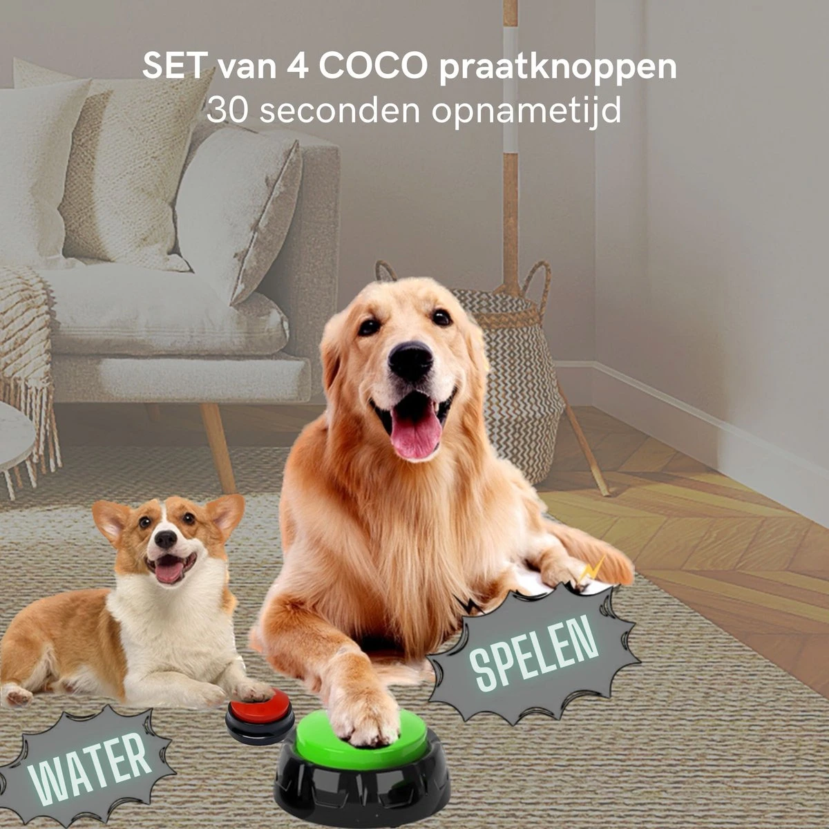 Comfort Company Praatknop Hond | Dogbuttons – Honden Speelgoed | Honden Speelgoed Intelligentie | 4 Stuks | Agility Voor De Hond | 30 Seconden Opnamen | Honden Training - Afbeelding 6