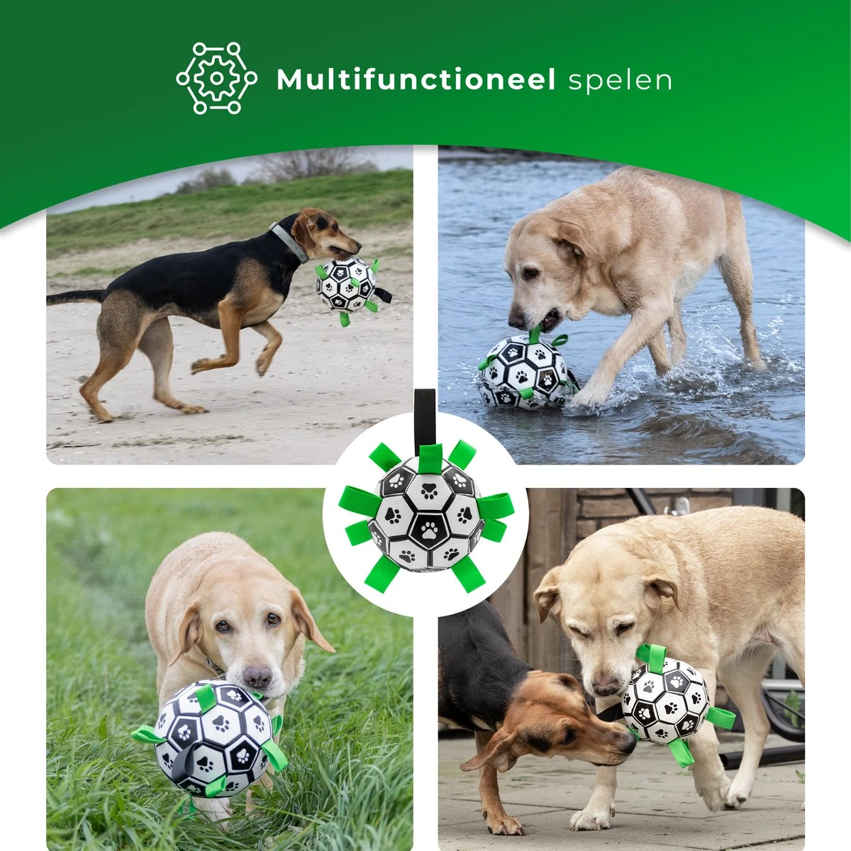 Honden Speelgoed Bal Voetbal Extra Sterk Met Handvaten Ball Hondenbal - 15 Cm - Dutchwide - Afbeelding 2