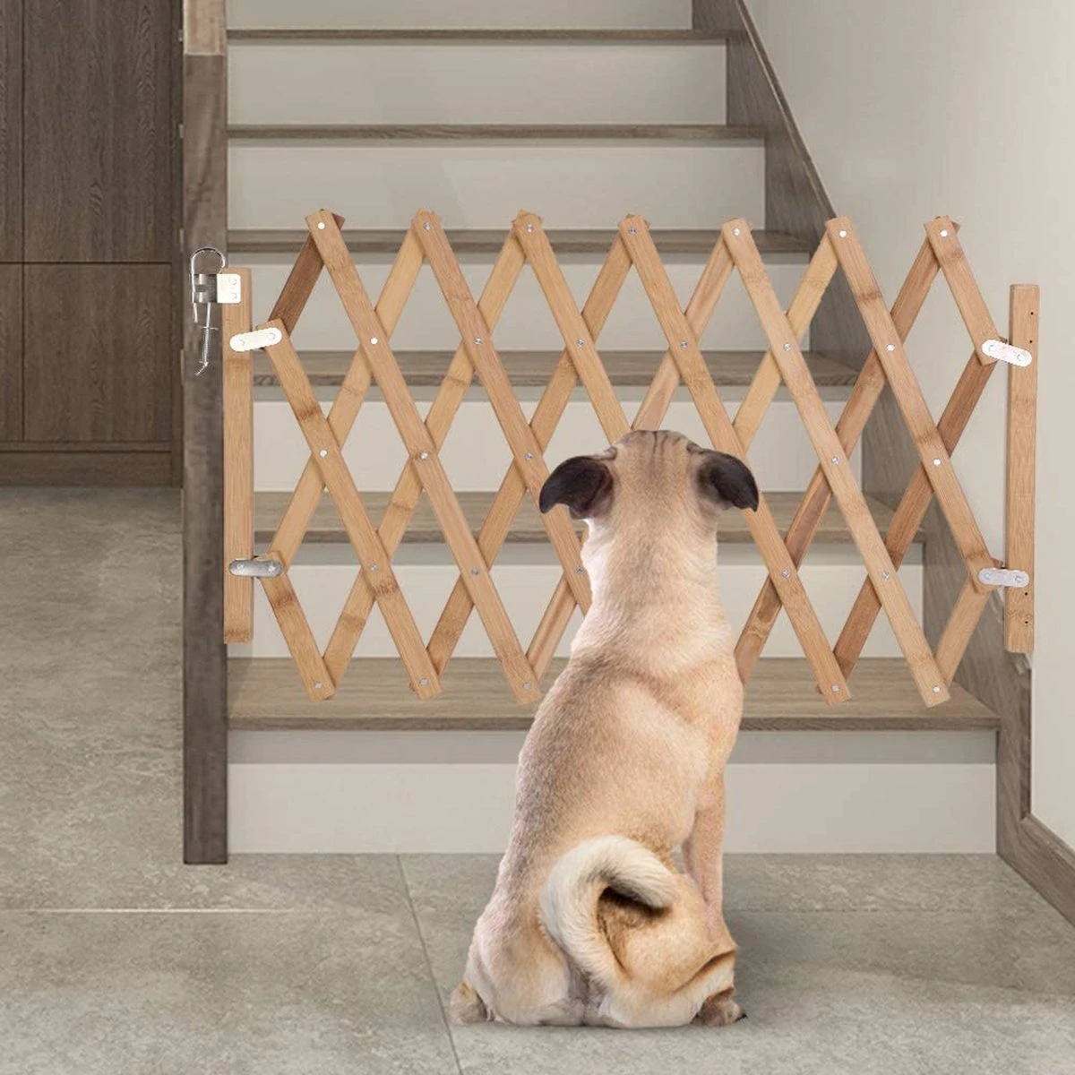 Houten Traphekje Harmonica | Traphekje Hond & Huisdieren | Extra Stevig | Inklapbaar | Met Klembevestiging | Deurhek Accordeon | Deurhekje | Hondenhek | Huisdier Hekje | Traphekje Houten - Afbeelding 6