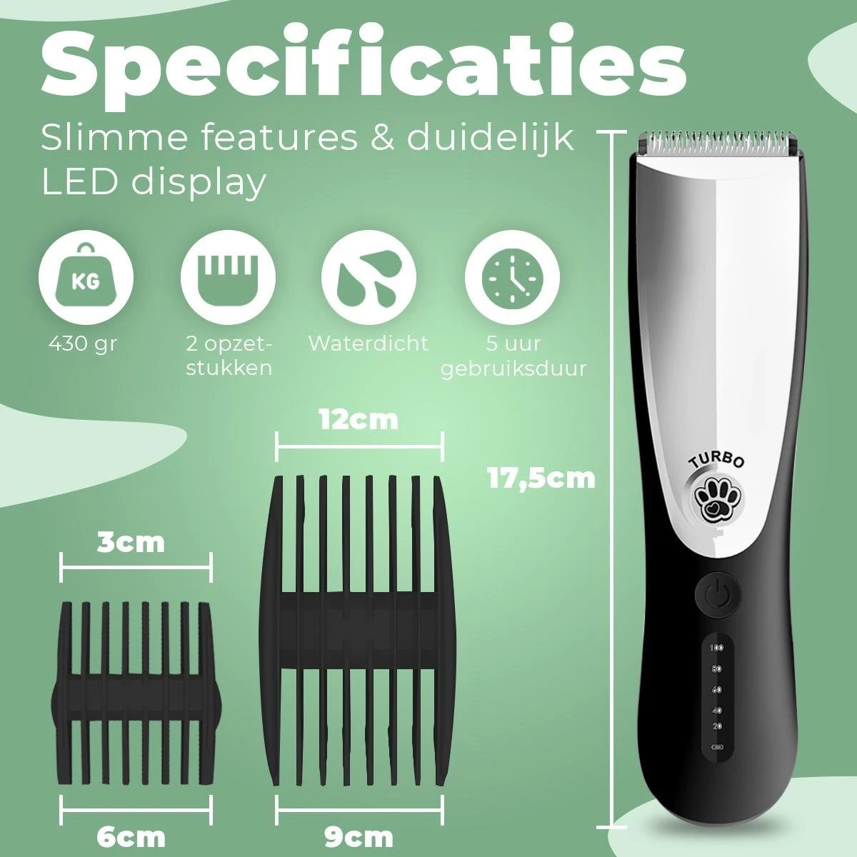 Essential Goods Professionele Hondentondeuse – Hondentrimmer - Draadloos – Opzet Kammen – Dik/Dunne Vacht - Honden/Katten - Zwart/Zilver - Afbeelding 9