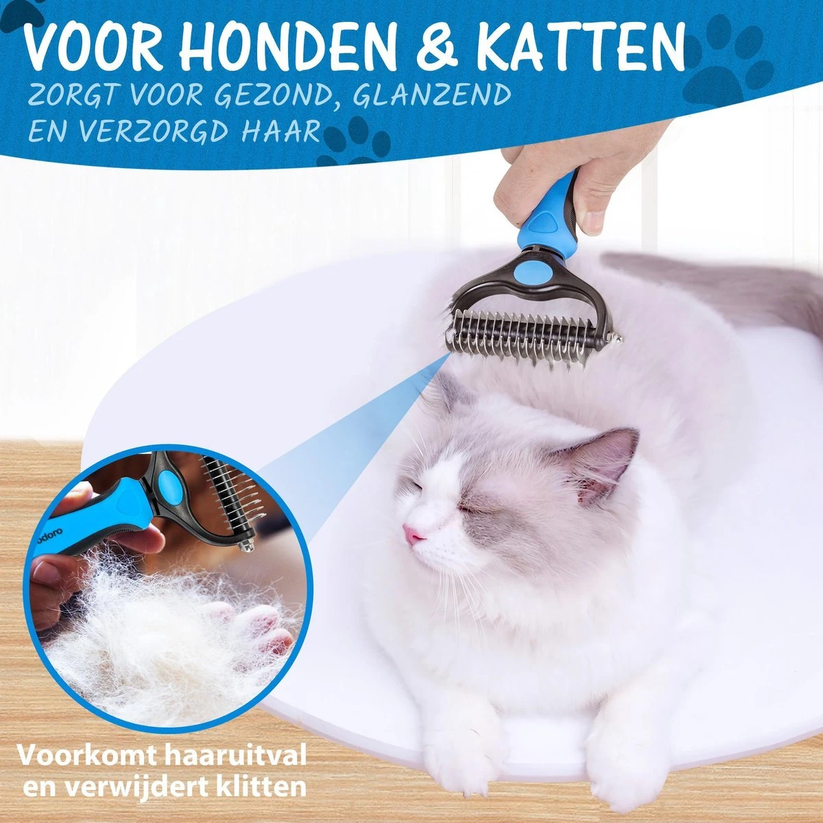 Woodoro 2-Zijdige Kattenkam Voor Ondervacht - Voorkomt Haaruitval - Verwijdert Klitten - Afbeelding 4