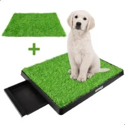 AWEMOZ Hondentoilet Kunstgras - Met 2 Matten En Opvangbak - 64x52x7,5cm - Puppy Pads - Zindelijkheidstraining Hond - Training Pads - Indoor / Outdoor Honden Toilet