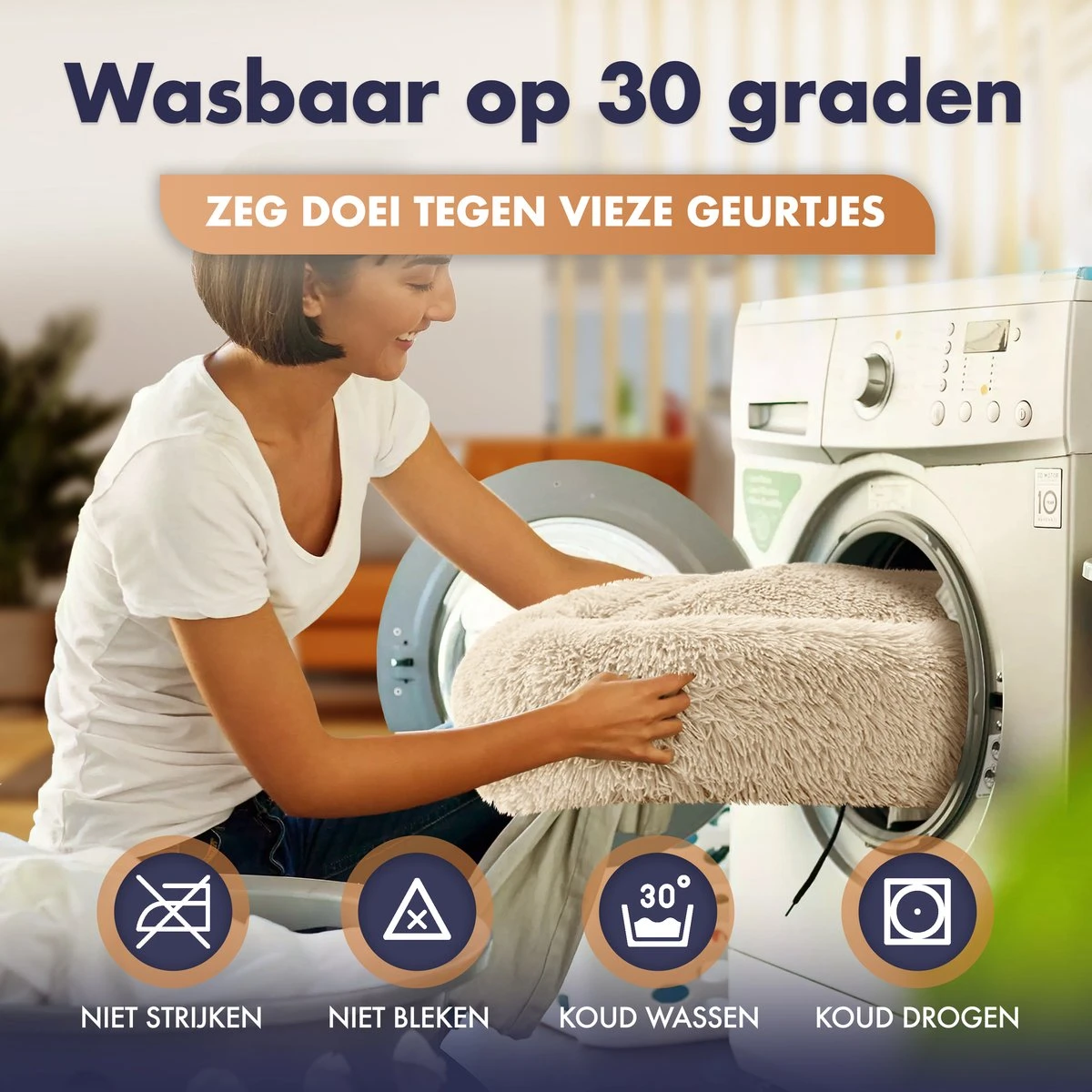 Pet Perfect Donut Hondenmand XXL - 100cm - Fluffy Hondenkussen - Hondenbed - Créme/Bruin - Afbeelding 6