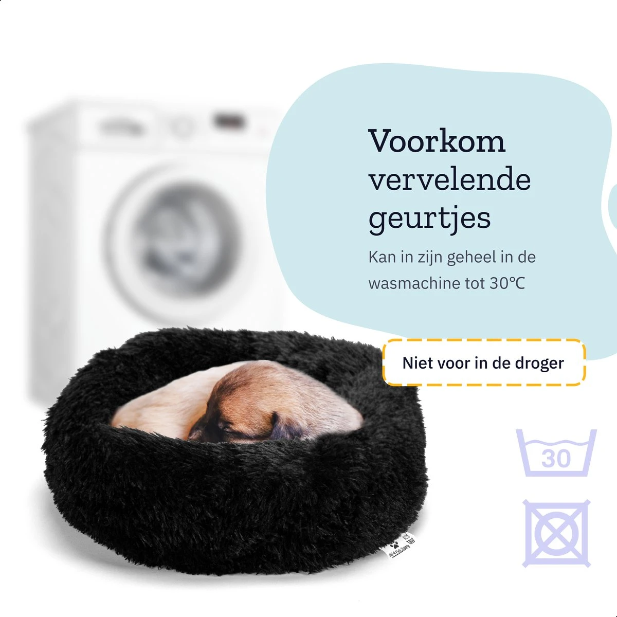 All 4 Pets Supply® Hondenmand Donut - Kattenmand - Maat XS - Geschikt Voor Honden/katten Tot 30 Cm - Hondenkussen - Zwart - Afbeelding 4