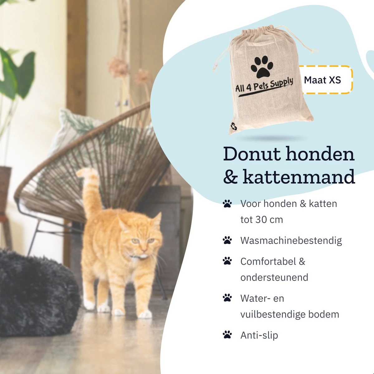 All 4 Pets Supply® Hondenmand Donut - Kattenmand - Maat XS - Geschikt Voor Honden/katten Tot 30 Cm - Hondenkussen - Zwart - Afbeelding 6