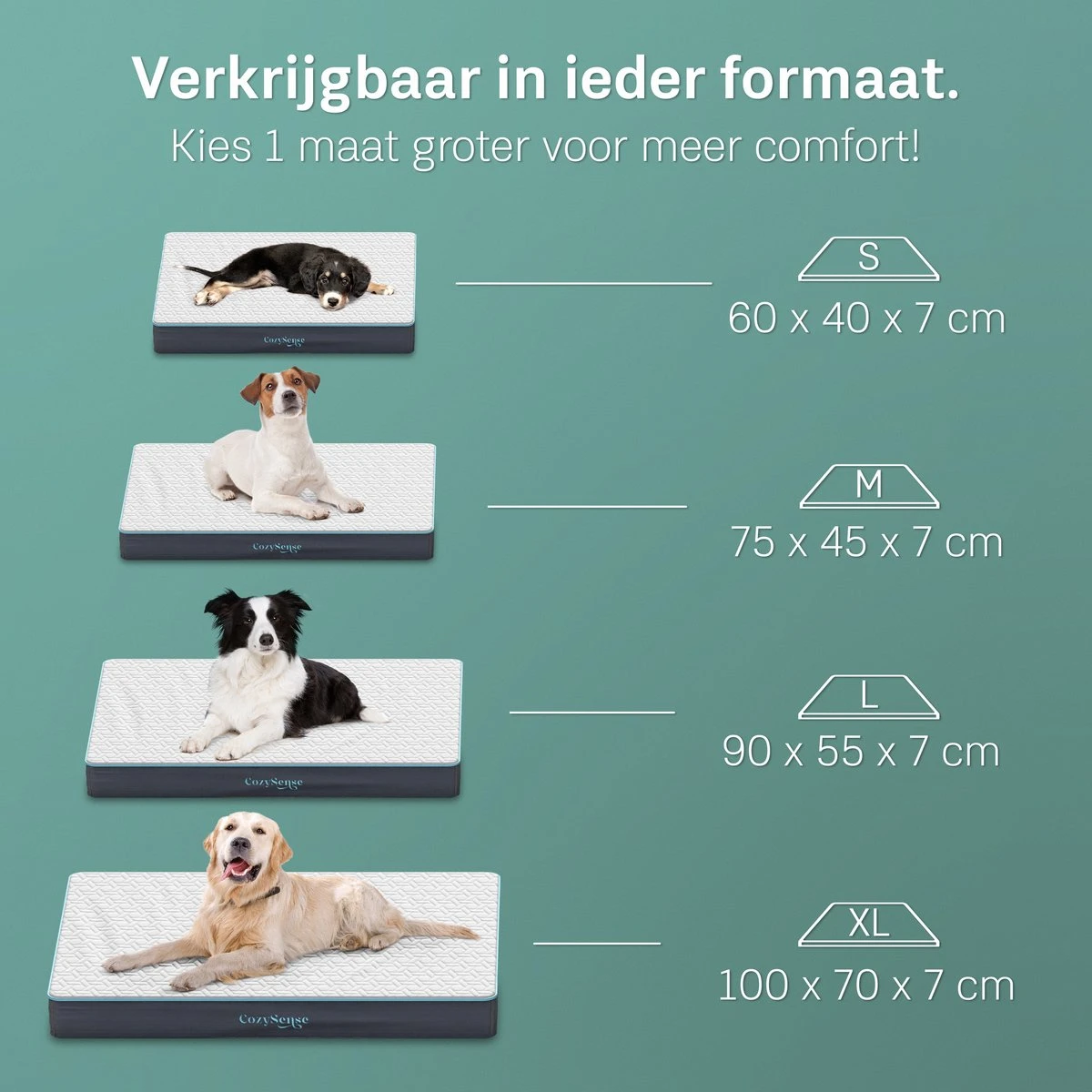 CozySense® - Orthopedisch Hondenkussen - Hondenkussen 75 X 45 Cm - Ook Geschikt Als Benchkussen & Hondenbed - Hondenkussen Bank - Traagschuim - Waterdicht - Wasbare Hoes - Maat M - Afbeelding 2