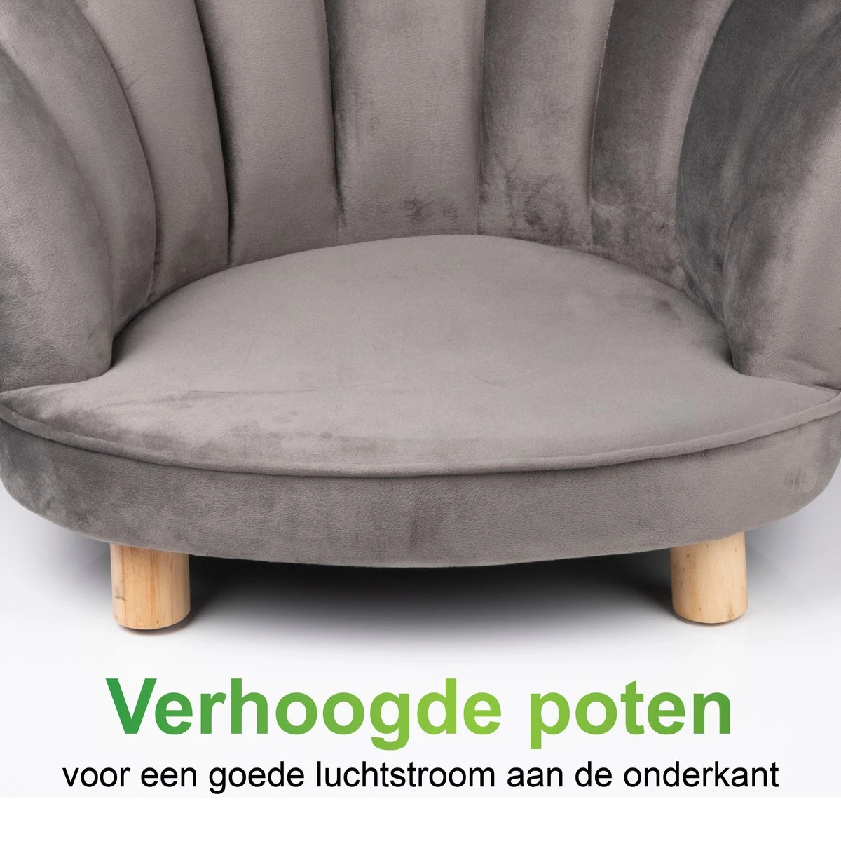 Maxxpro Katten- En Hondenstoel - Grijs - Verhoogd Met Houten Poten - Fluweel Materiaal - 61.5 X 52 X 33 CM - Huisdieren Tot 80 KG - Afbeelding 4