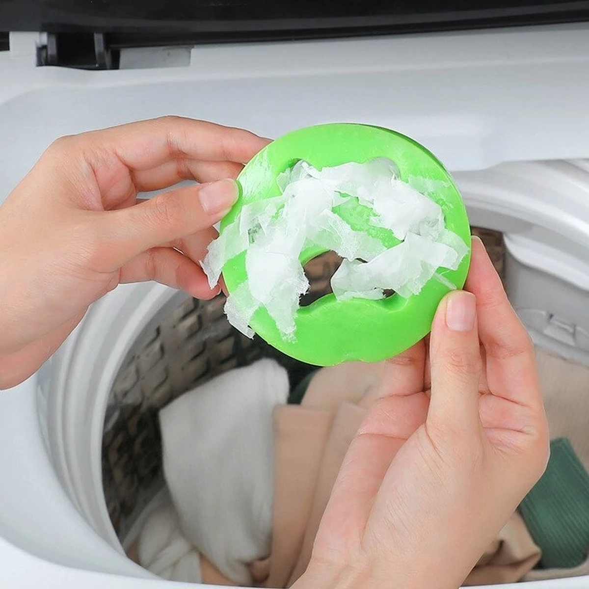 Merkloos Wasmachine Herbruikbare Haarverwijderaar - Huisdierhaar Verwijderaar - Anti Haren - Accessoires Wasmachine - Groen - 1 Stuks - Afbeelding 9