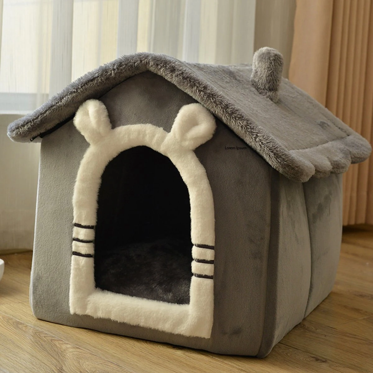 Merkloos Beren Kattenhuis & Hondenhuis - Fluweel - Grijs - Kattenu - 49x39x41 Cm - Afbeelding 2