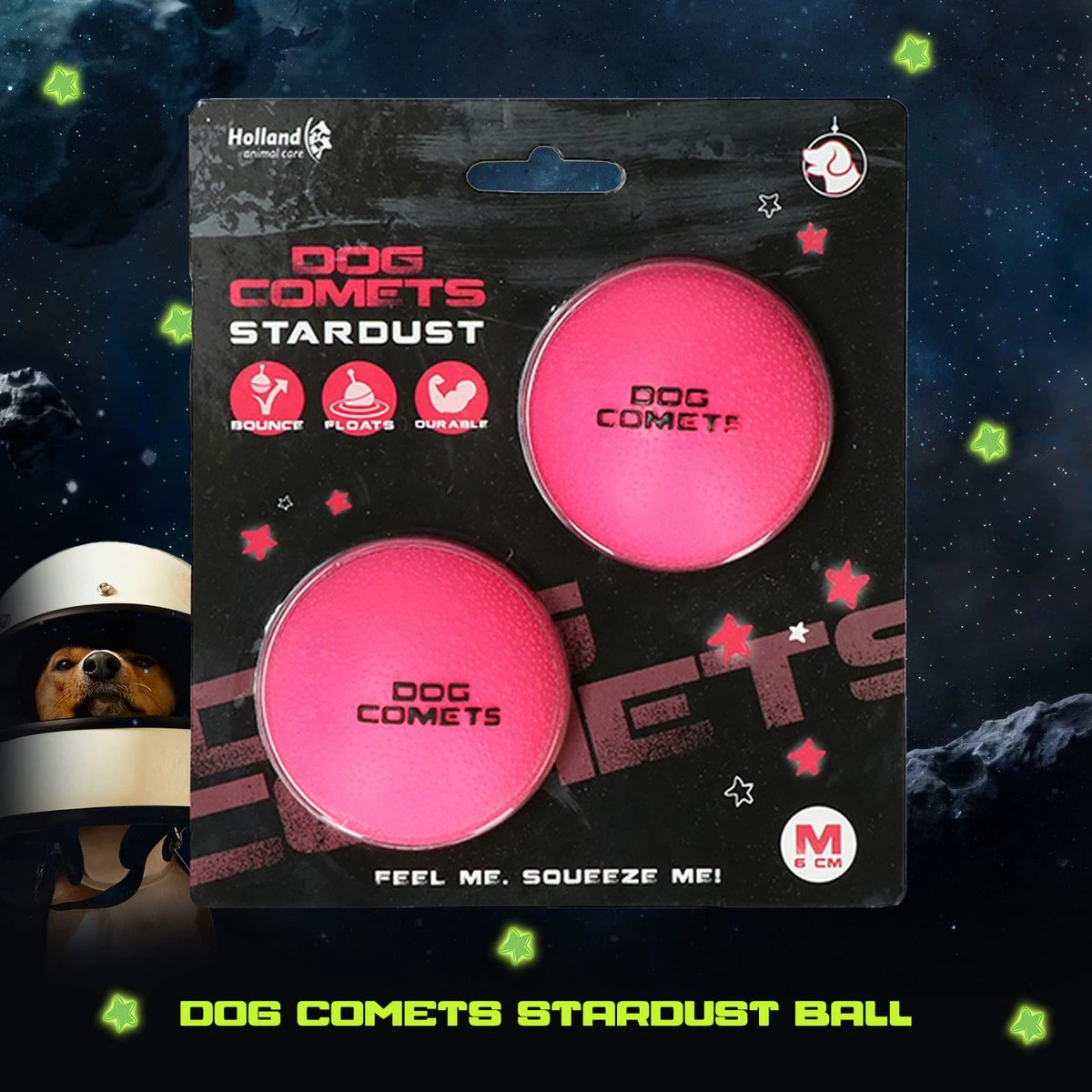 Dog Comets Ball Stardust Roze M 2pack – Honden Bal – Honden Speelgoed – Bal Voor Apporteren Van Uw Hond – Natuurlijk Rubber – Bal Diameter Van 6 Cm - Afbeelding 2