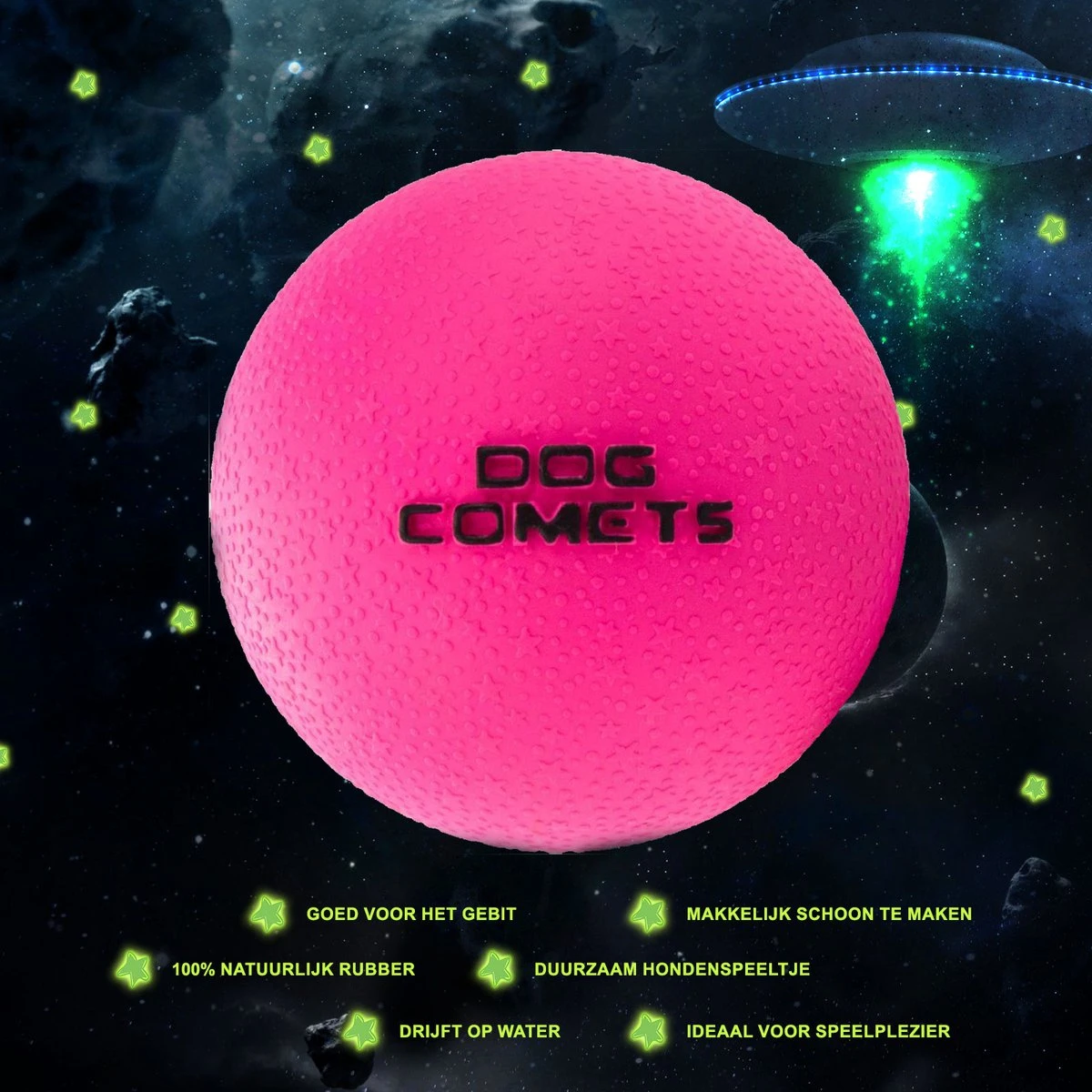 Dog Comets Ball Stardust Roze M 2pack – Honden Bal – Honden Speelgoed – Bal Voor Apporteren Van Uw Hond – Natuurlijk Rubber – Bal Diameter Van 6 Cm - Afbeelding 3