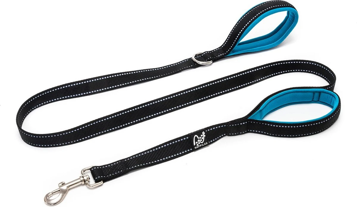 Happilax Leiband Met 2 Gevoerde Handlussen, Reflecterende Hondenriem Met Korte Gids, Zwart, 1,50 M