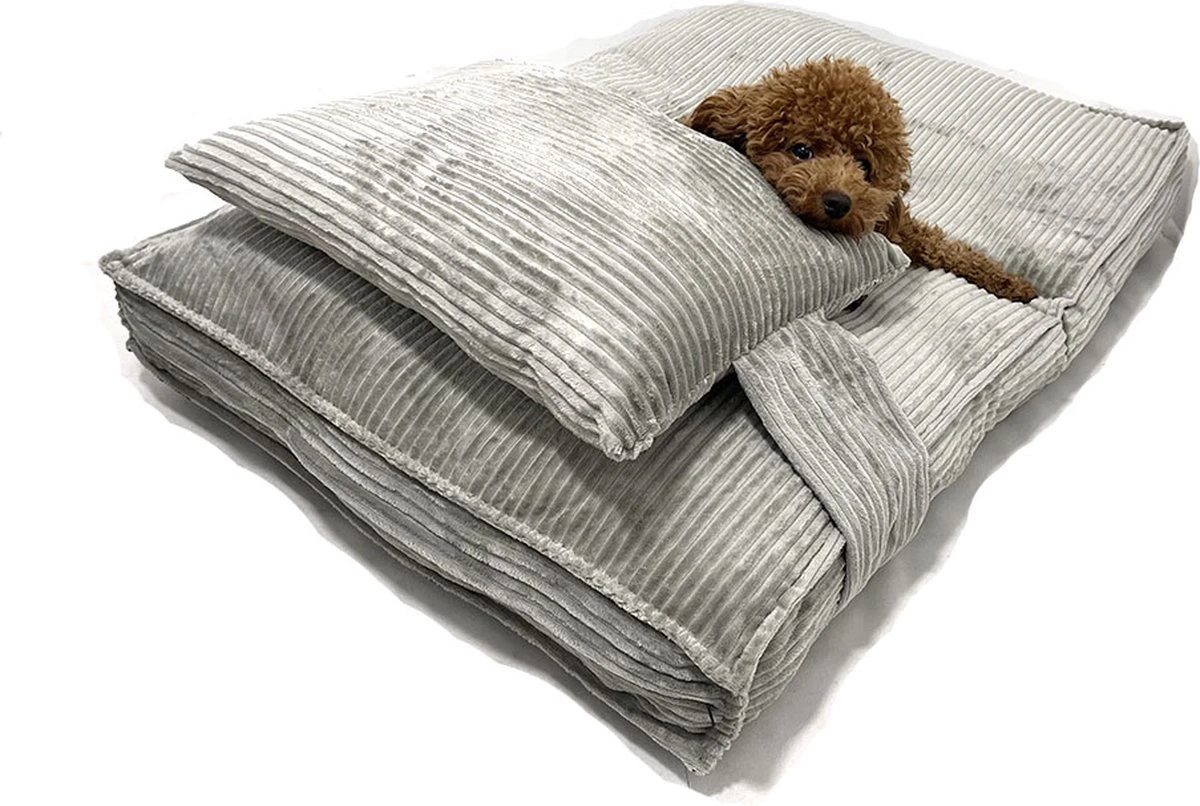 Orthopedisch Hondenkussen Grijs - Hondenmand Ribstof Premium L - Luxe Hondenbed 100x70cm - Grijs Tot 40 KG - Afbeelding 7