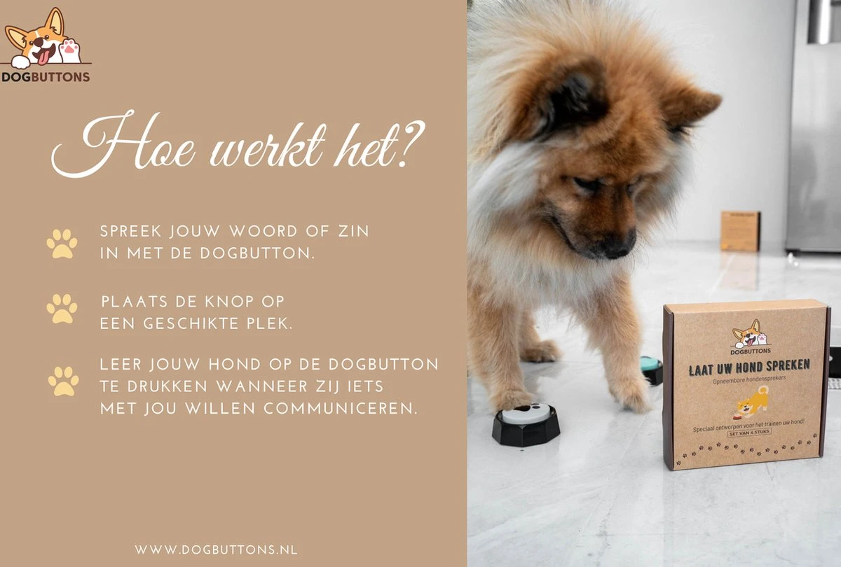 Dogbuttons® – PETIFY PREMIUM Praatknoppen –4 Stuks - Praatknop – Hond – Opneembare Knoppen – Hond Praten – Hondentraining – Praatknoppen – Dog Button – Hondenknop – Huisdier – Honden Speelgoed Intelligentie – Praten Met Hond – Laat Uw Hond Spreken! - Afbeelding 8