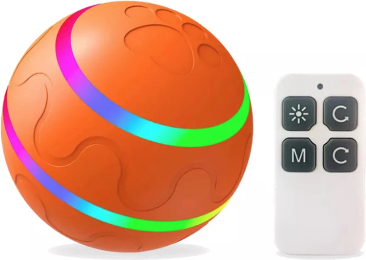 Merkloos Slimme Interactieve Zelf Rollende Bal Voor Honden - 3 Speelmodi - Honden Speelgoed - Hondenspeeltjes - USB Oplaadbaar - Met Afstandsbediening - Intelligente Automatische Roterende Waterproof Led Bal Met Afstandsbediening - Oranje